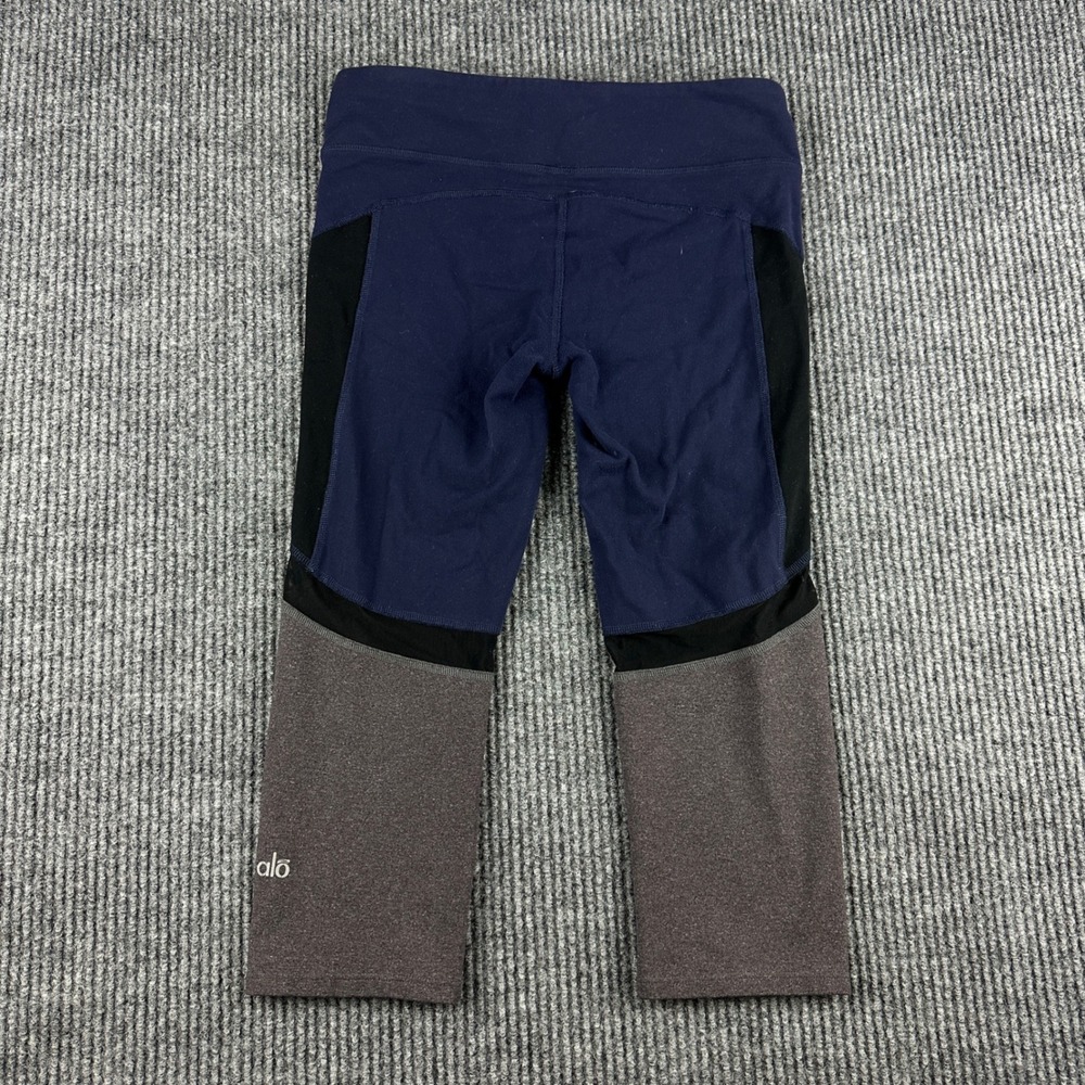 Alo Yoga Colorblock Mesh Panel Cropped Leggings Navy Gray Women Sz S Activewear